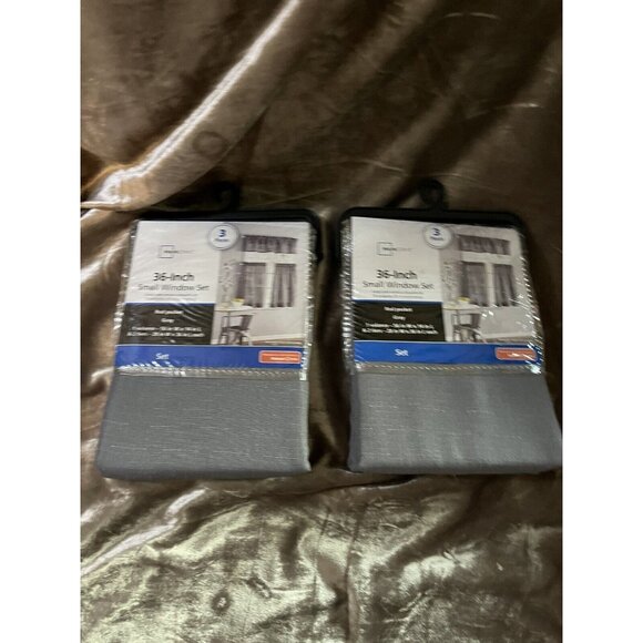 rod pocket valance 56"x 14 & 2 tiers 28" x 36" each small window 3pc set grayX2 - Picture 7 of 9